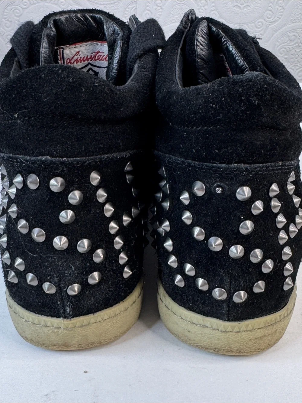 ASH Shoes Studded Spike Embellished Black Suede High Top Sneakers Size EU 35
